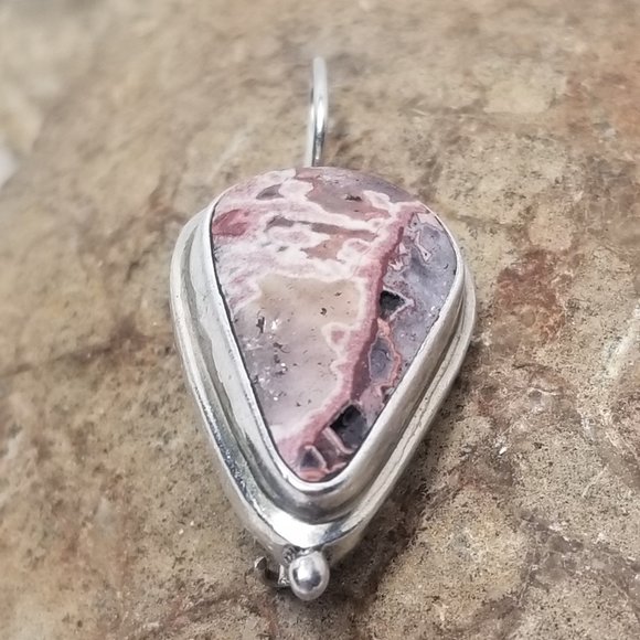 Native American Sterling Silver Signed Brooch Pendant Rhodochrosite Stone - Picture 6 of 10